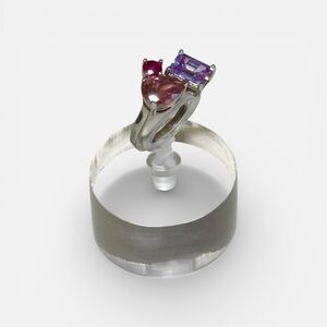 18k white gold plated sterling silver ring with purple emerald cluster ring
